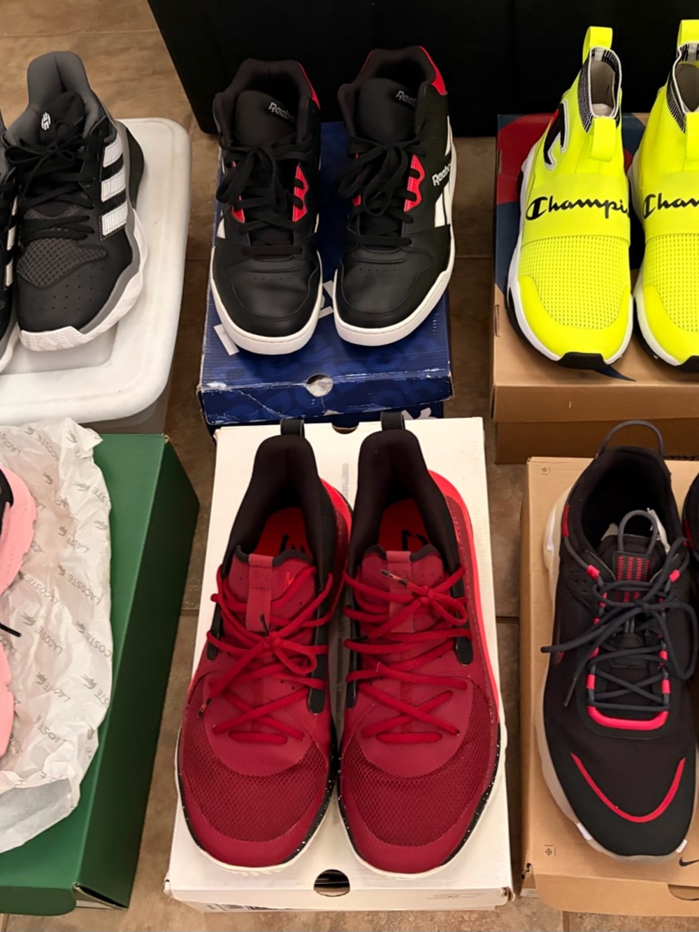 EUC Lacoste 10.5 Mens pink Sneakers, and more. Please Read all different prices.